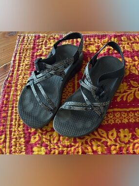 Chaco Black Sandals with Gray Patterned Straps